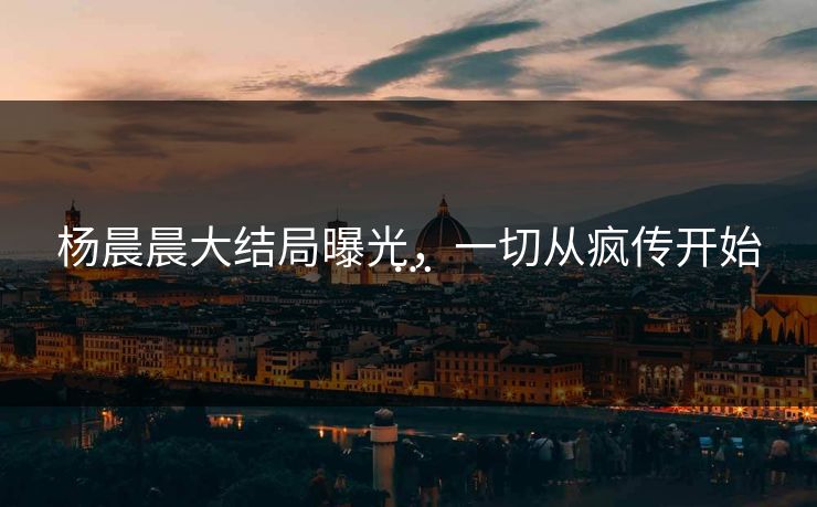 杨晨晨大结局曝光，一切从疯传开始…