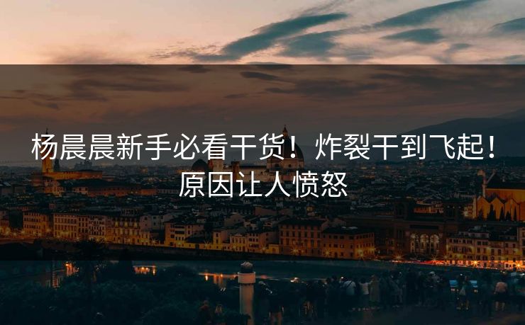 杨晨晨新手必看干货！炸裂干到飞起！原因让人愤怒